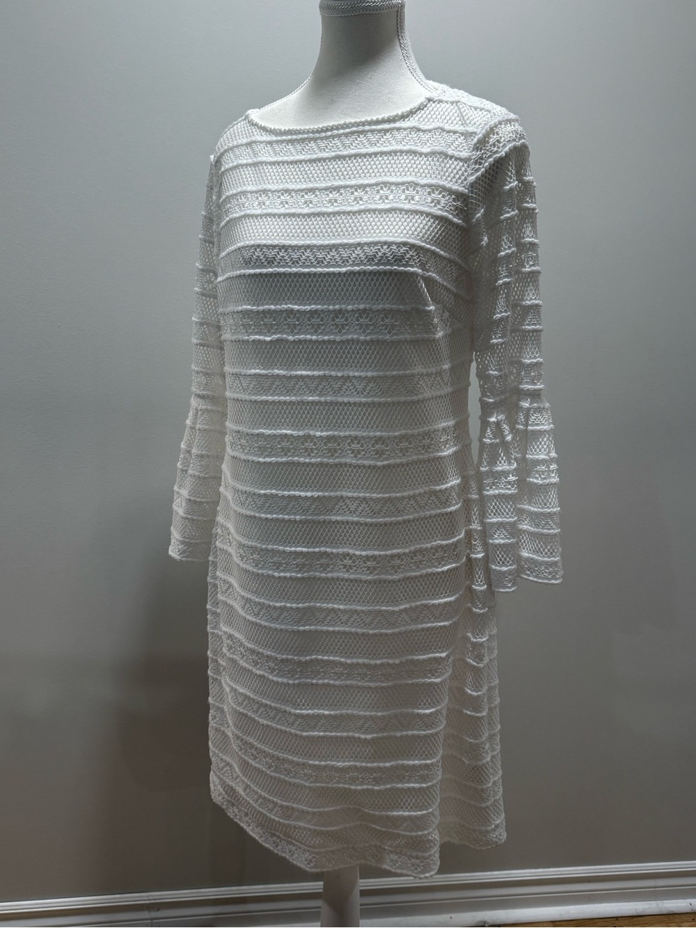 White Lace Dress with Bell Sleeves